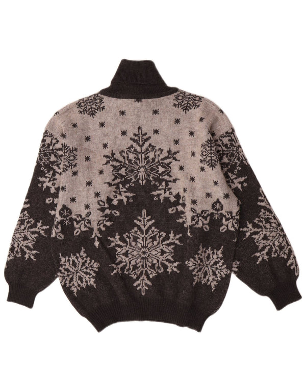 Maglione maglione a collo alto da donna Cobra UK 14 Large Grey Fair Isle acrilico