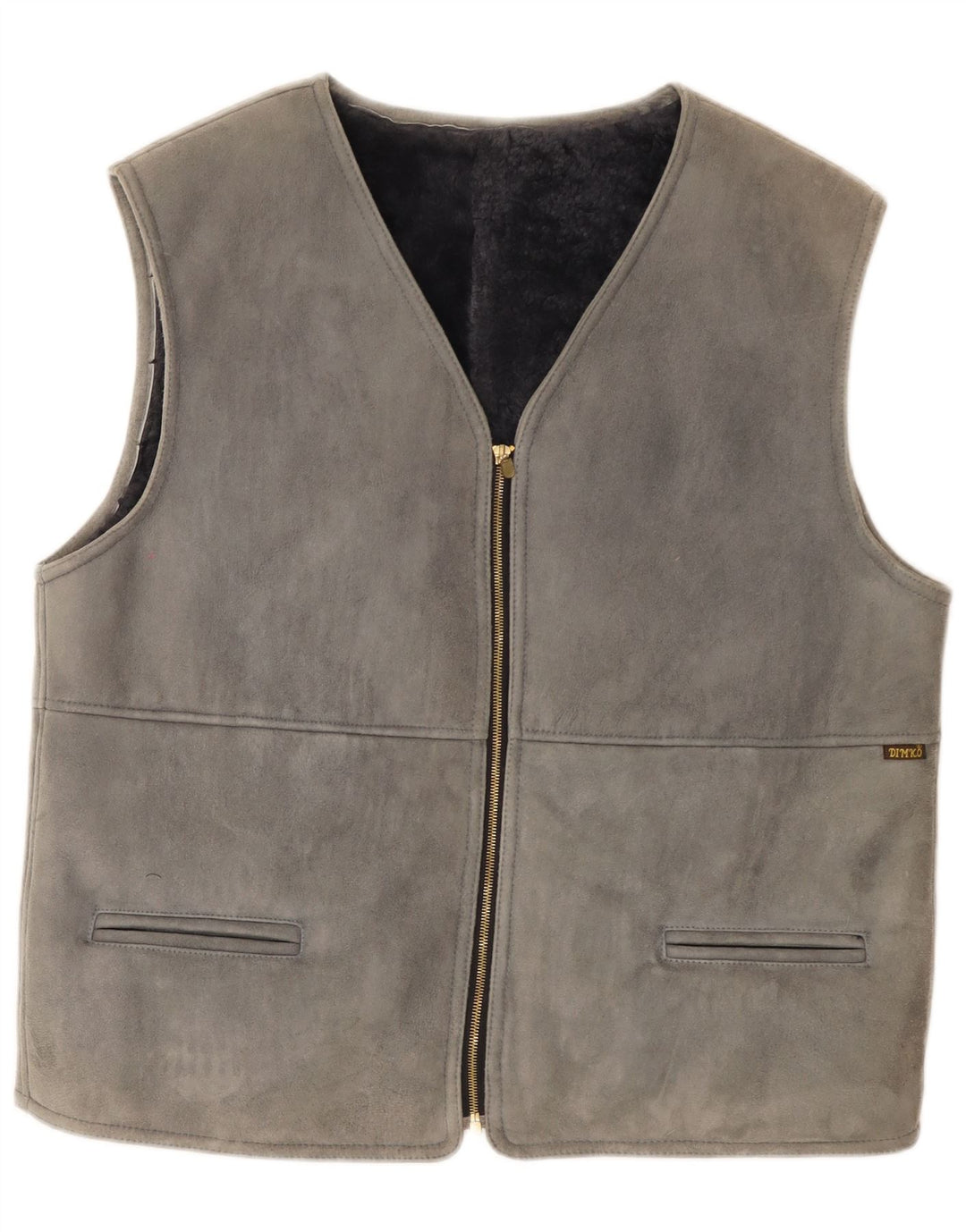 Gilet vintage da uomo in shearling IT 54 2XL in pelle grigia
