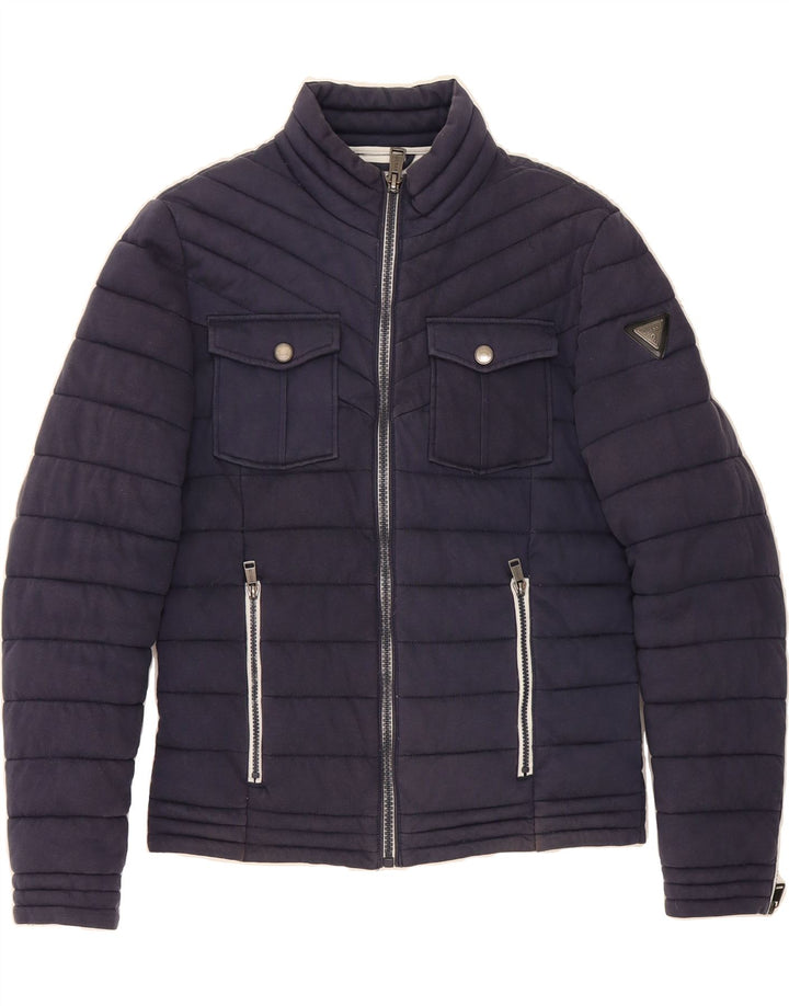 GUESS Womens Padded Jacket UK 14 Medium Navy Blue Polyurethane Vintage Guess and Second-Hand Guess from Messina Hembry 