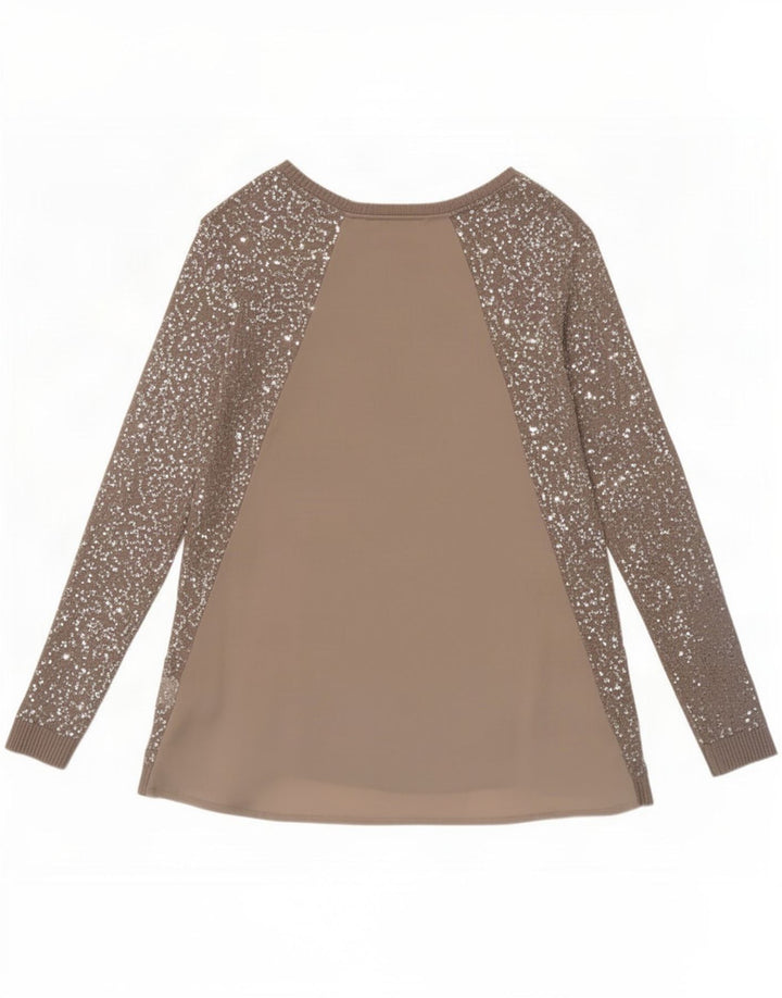 Camicetta vintage da donna Top UK 8 piccola in viscosa marrone