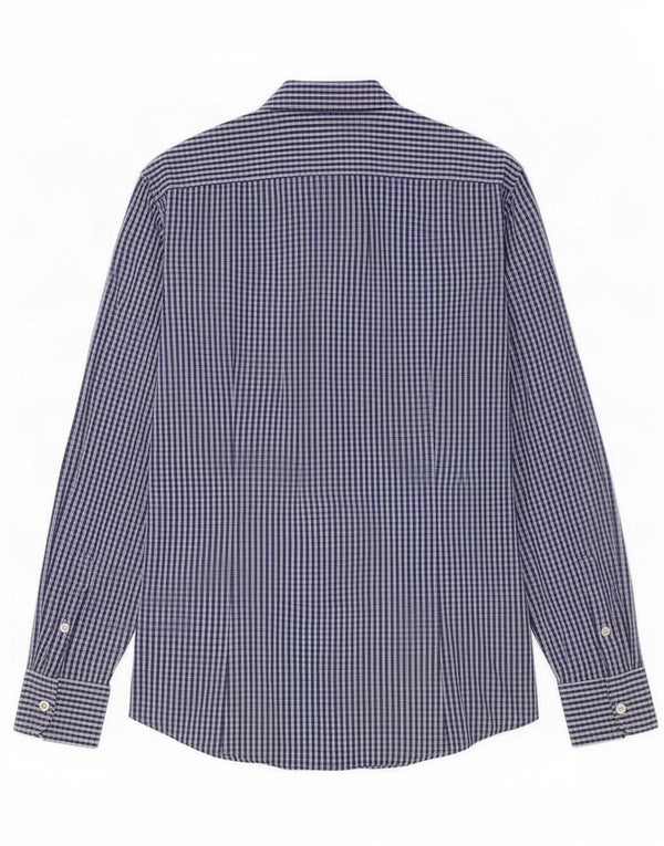 Camicia Benetton Uomo Cotone Check Blu Medio