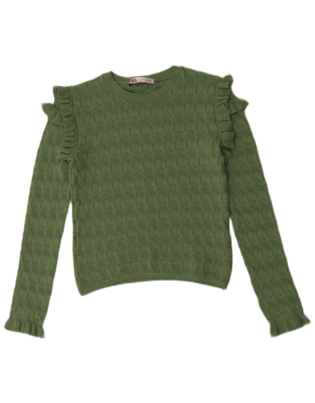ZARA Womens Crop Boat Neck Jumper Sweater UK 12 Medium Green Polyester