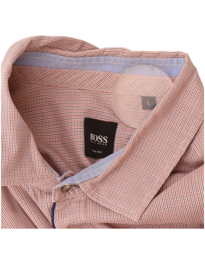Camicia da uomo slim fit a quadri Hugo Boss grande cotone pied de poule arancione