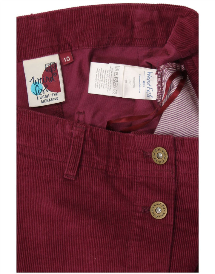 WEIRD FISH Gonna in velluto a coste da donna UK 10 piccola W30 cotone bordeaux