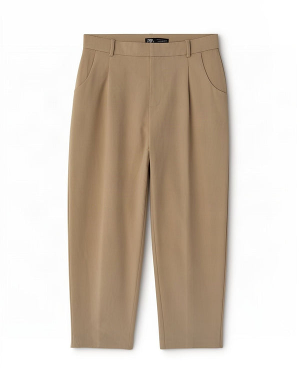 Pantaloni corti a vita alta da donna Zara, vestibilità ampia, piccoli W26 L25 Beige