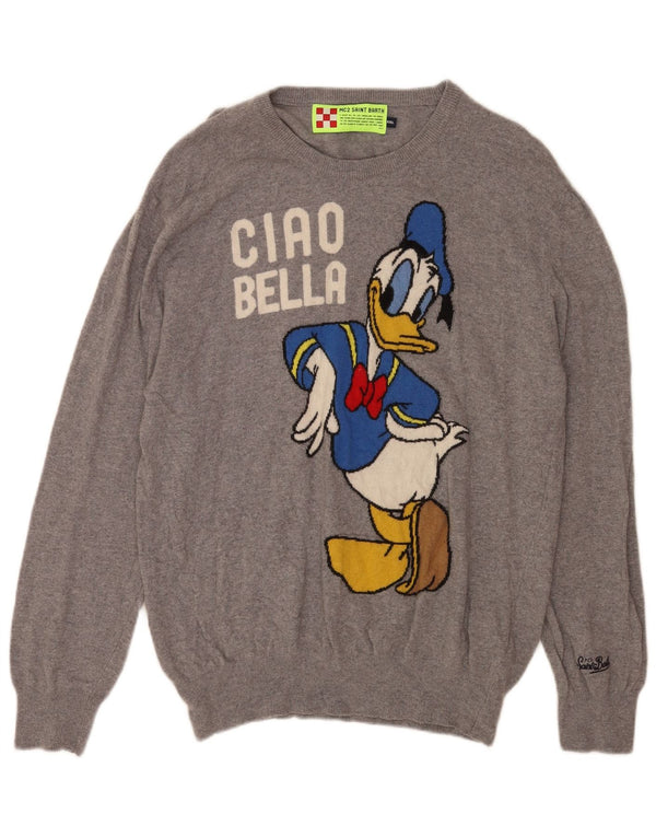 MC2 SAINT BARTH Maglione girocollo con grafica da uomo 2XL lana merino grigia