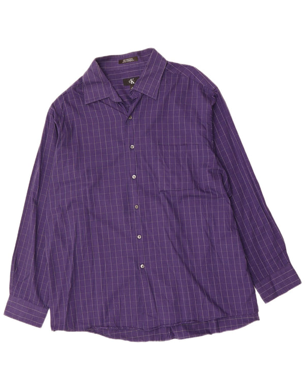 CALVIN KLEIN Camicia da uomo Taglia 18 2XL Cotone a quadri viola