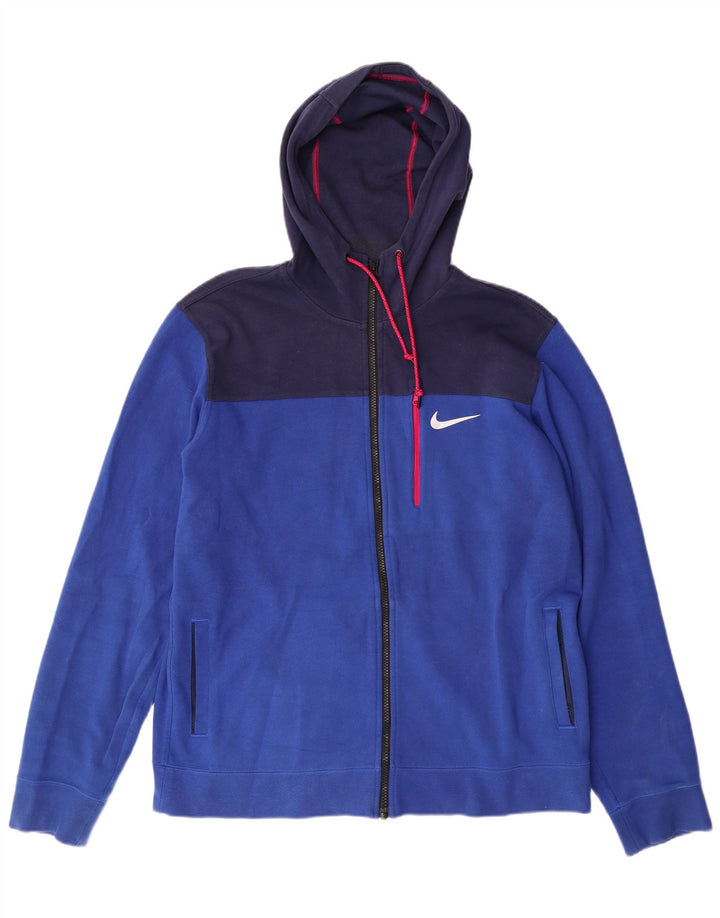 NIKE Felpa con cappuccio e zip da uomo, grande, in cotone color block blu