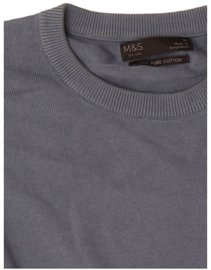 Maglione maglione girocollo da uomo Marks & Spencer in cotone blu medio