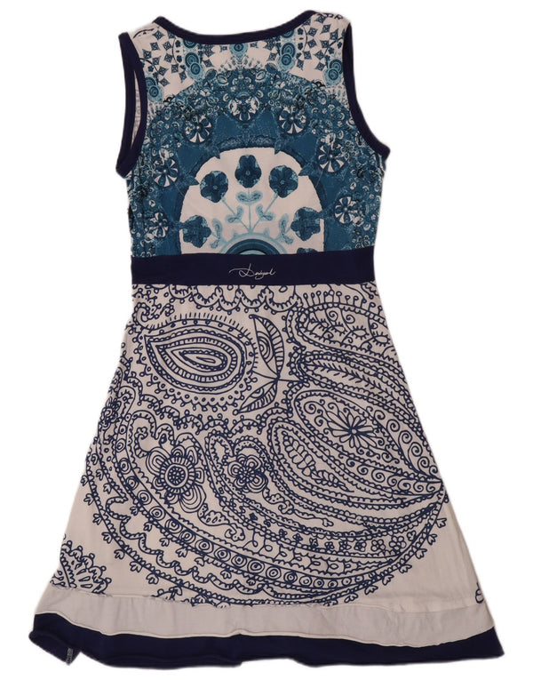 Desigual Abito da donna senza maniche a trapezio UK 14 Grande cotone floreale bianco