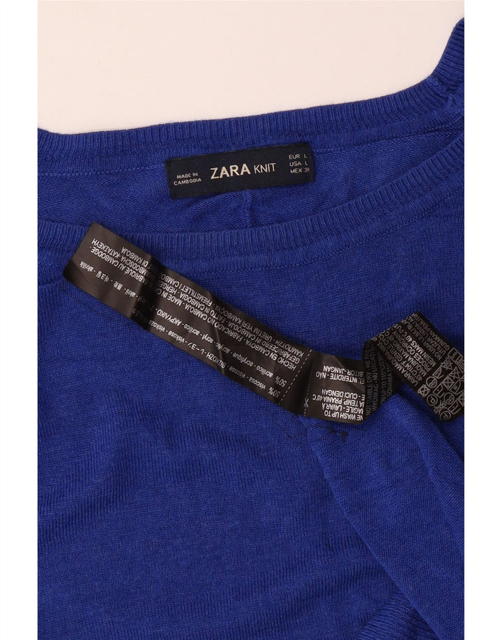 ZARA Maglione da Donna con Scollo a Barca UK 14 Large Blu Viscosa
