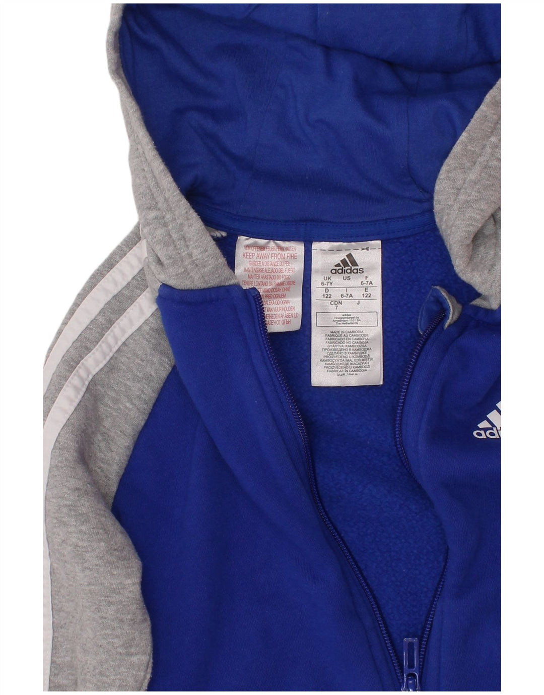 Maglione con cappuccio e zip ADIDAS per ragazzi 6-7 anni in cotone color block blu