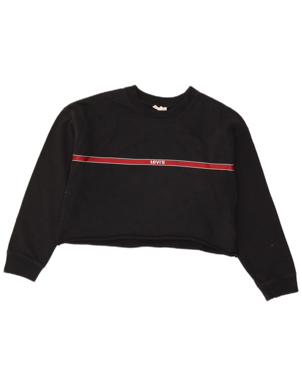Levi's Donna Crop Felpa Maglione UK 10 Piccolo Nero Colourblock