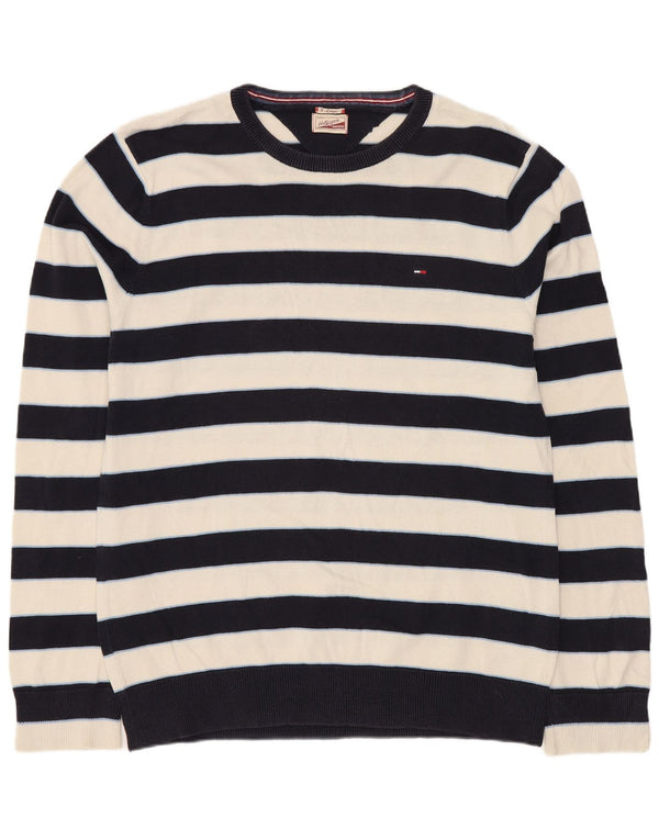 Maglione maglione girocollo da uomo Tommy Hilfiger XL cotone a righe blu navy