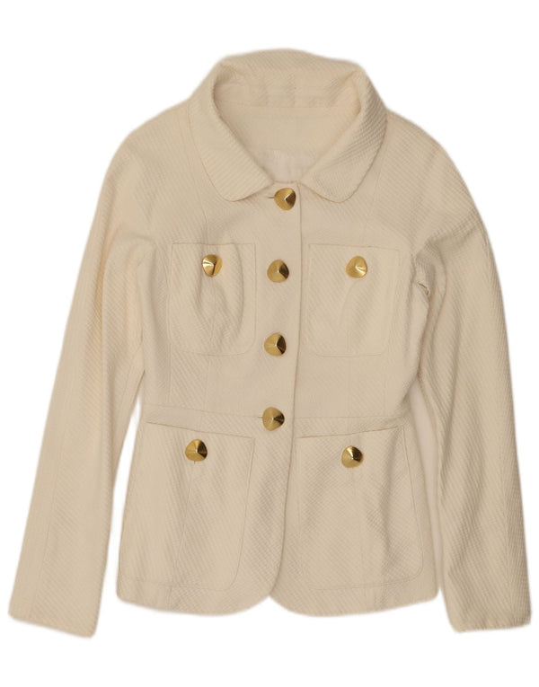 Giacca blazer vintage da donna a 4 bottoni UK 10 piccola bianca