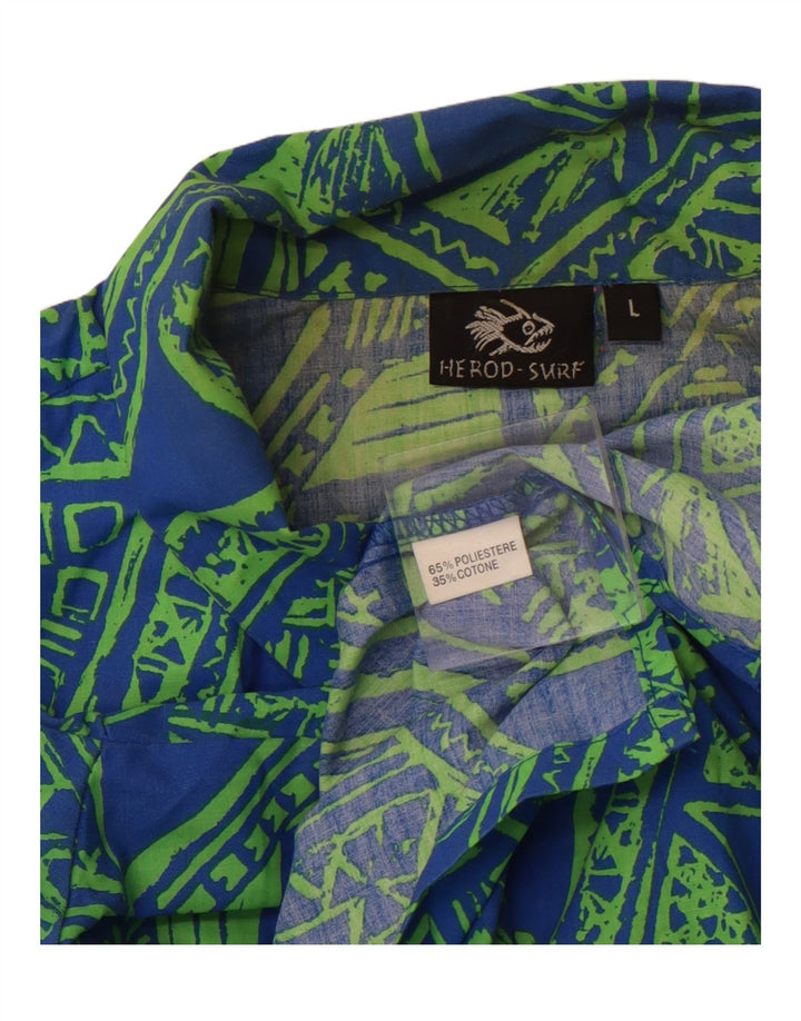 Camicia a maniche corte da uomo VINTAGE grande poliestere geometrico blu