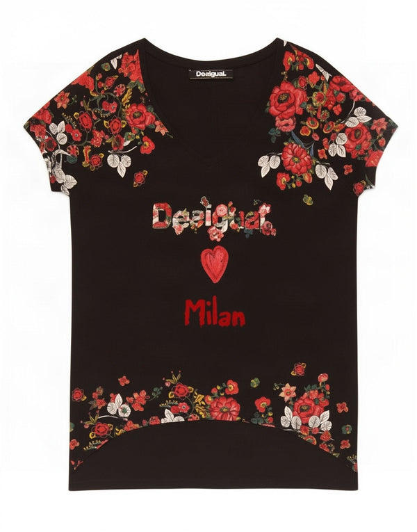 Desigual Abito T-shirt con grafica da donna UK 18 XL Viscosa floreale nera