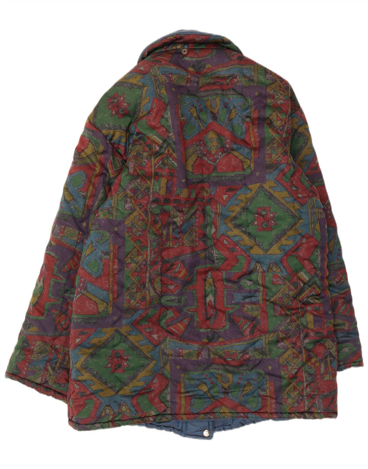 Giacca imbottita reversibile da uomo vintage UK 40 Grande motivo geometrico multicolore