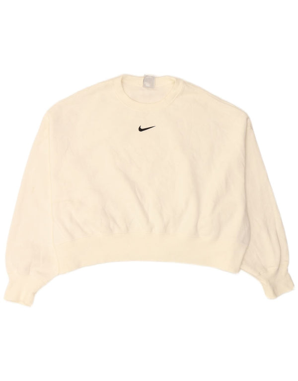 NIKE Felpa corta oversize da donna, maglione UK 14, cotone bianco medio