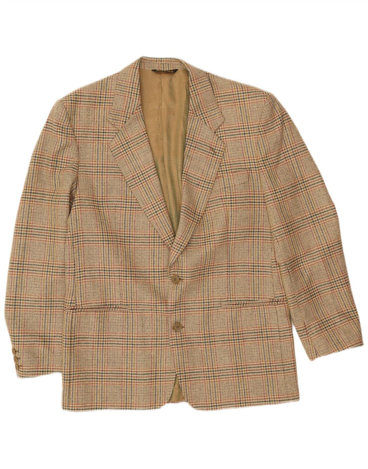 Giacca blazer vintage da uomo a 2 bottoni IT 52 XL lana a quadri beige
