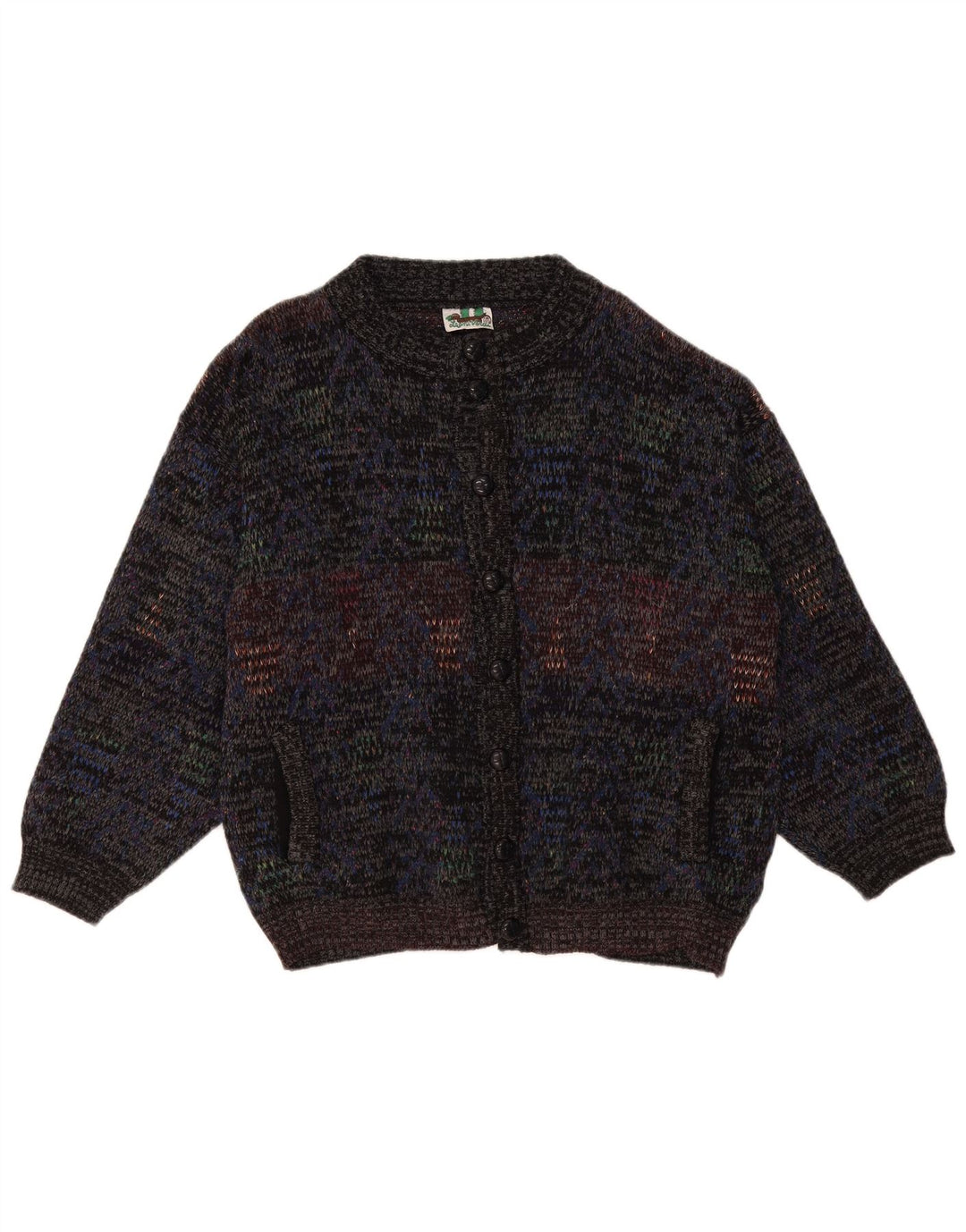 Maglione cardigan da uomo vintage grande lana screziata blu navy
