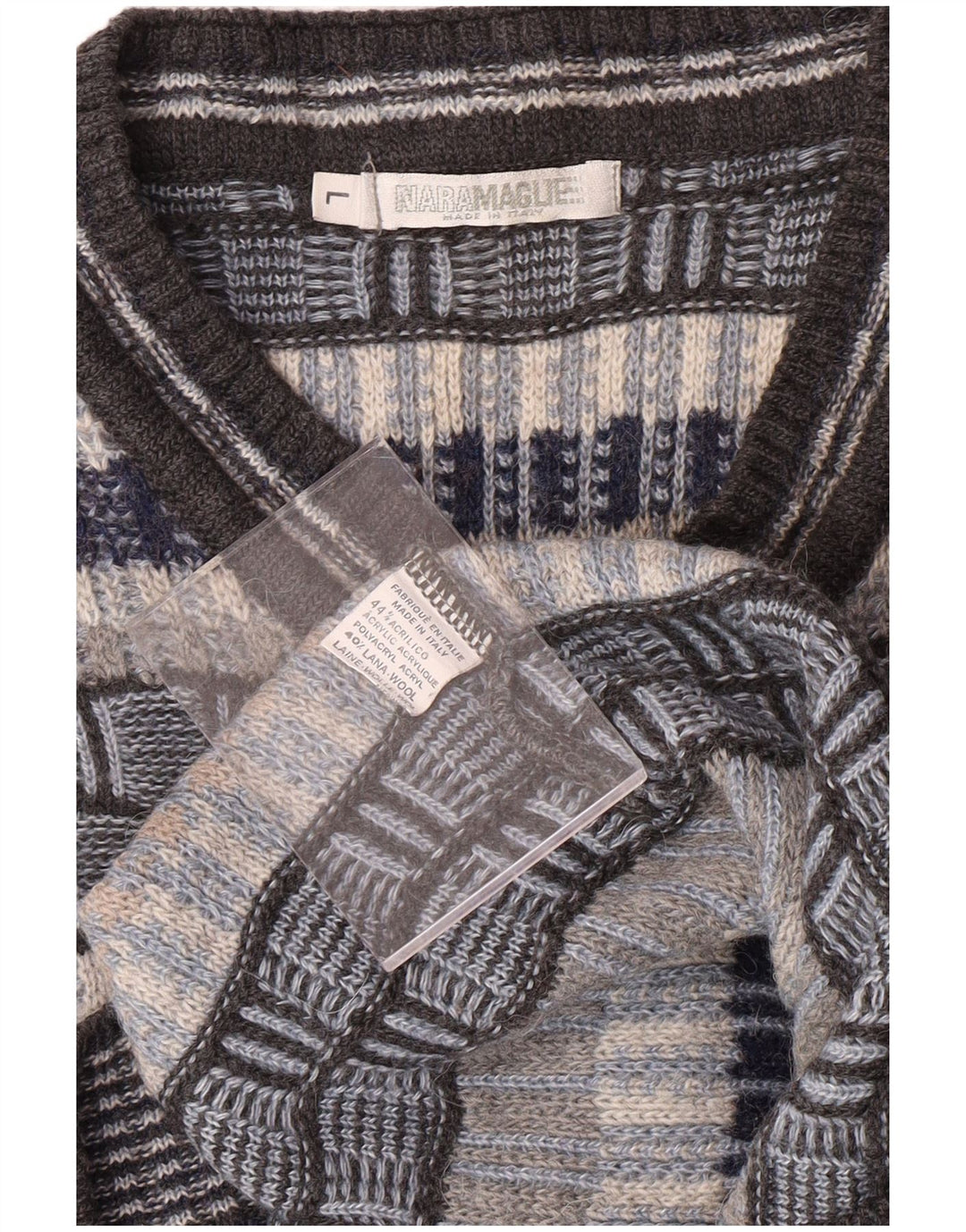 NARAMAGLIE Maglione da uomo con scollo a V grande acrilico a strisce blu