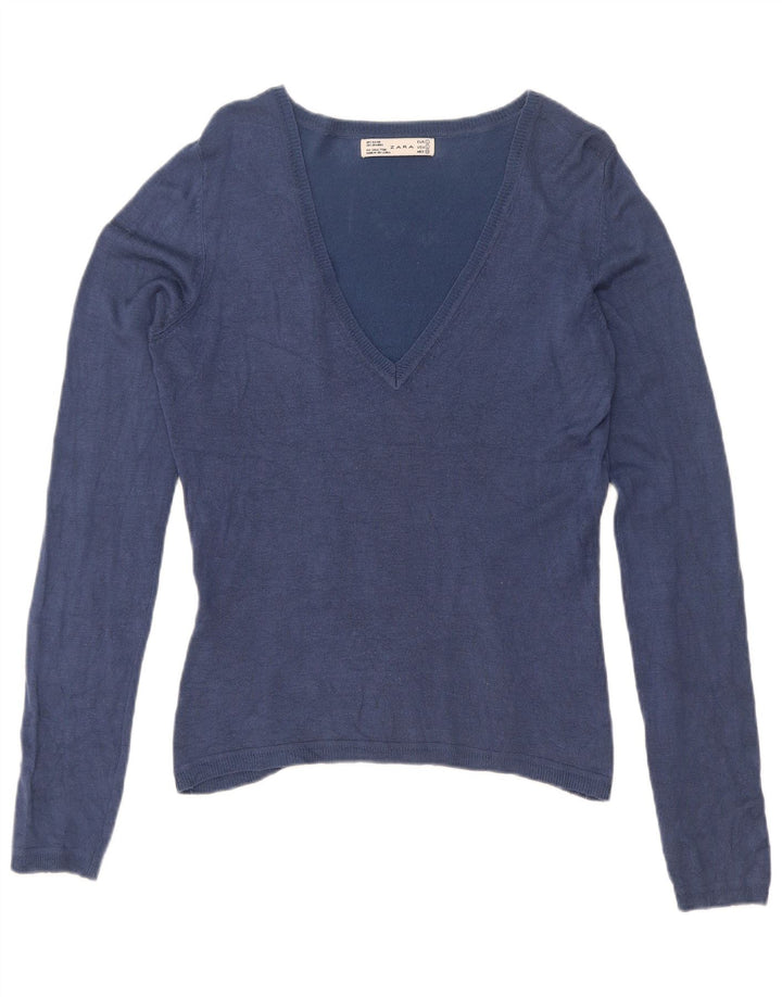 Maglione Zara da donna con scollo a V UK 14 grande blu navy