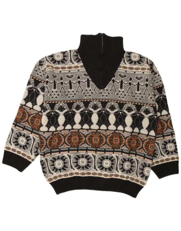 Maglione vintage da uomo con zip e collo EU 52/54 Large Grey Fair Isle