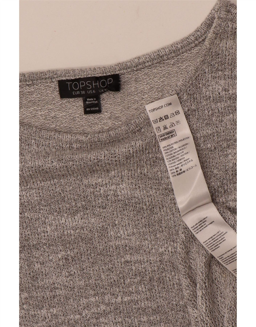 Topshop Maglione da donna con scollo a barca UK 10 Piccolo poliestere screziato grigio