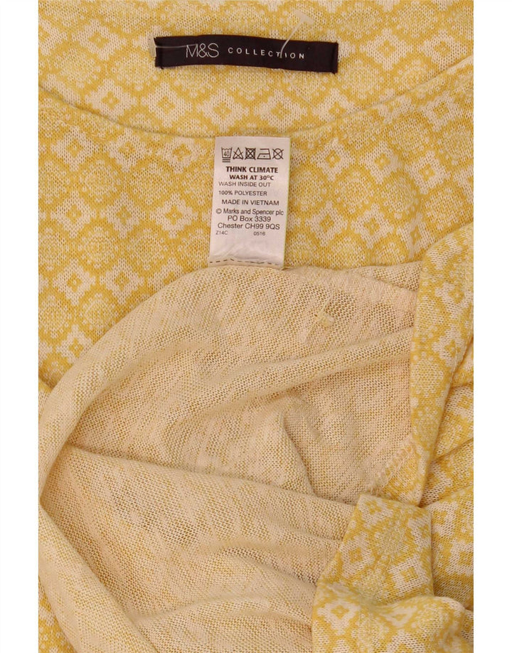 Top da donna Marks & Spencer manica 3/4 UK 12 medio giallo geometrico