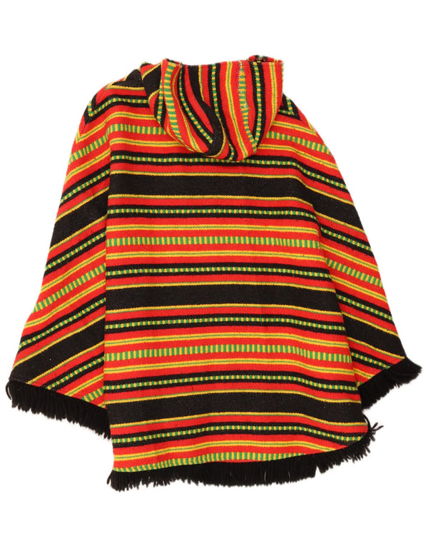 Cappotto poncho vintage da donna con cappuccio, taglia unica, rosso a righe