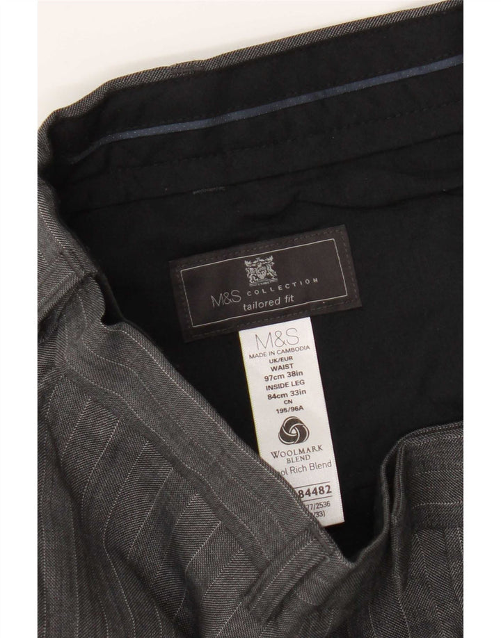 Pantaloni da abito su misura da uomo Marks & Spencer W38 L30 gessato grigio