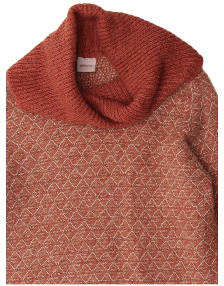 Maglione maglione a collo alto da donna Madeleine UK 14 Rosa medio geometrico