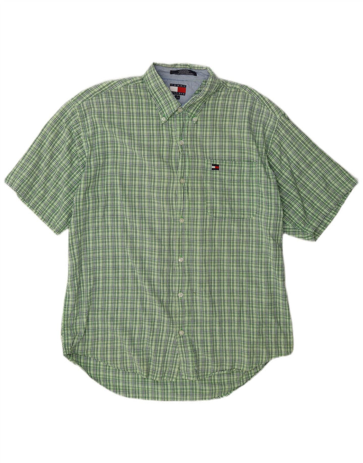 Camicia a maniche corte da uomo Tommy Hilfiger in cotone a quadri verdi grandi