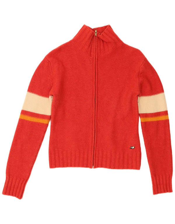 Maglione cardigan da donna Asics UK 10 Small Red Colourblock in lana d'agnello