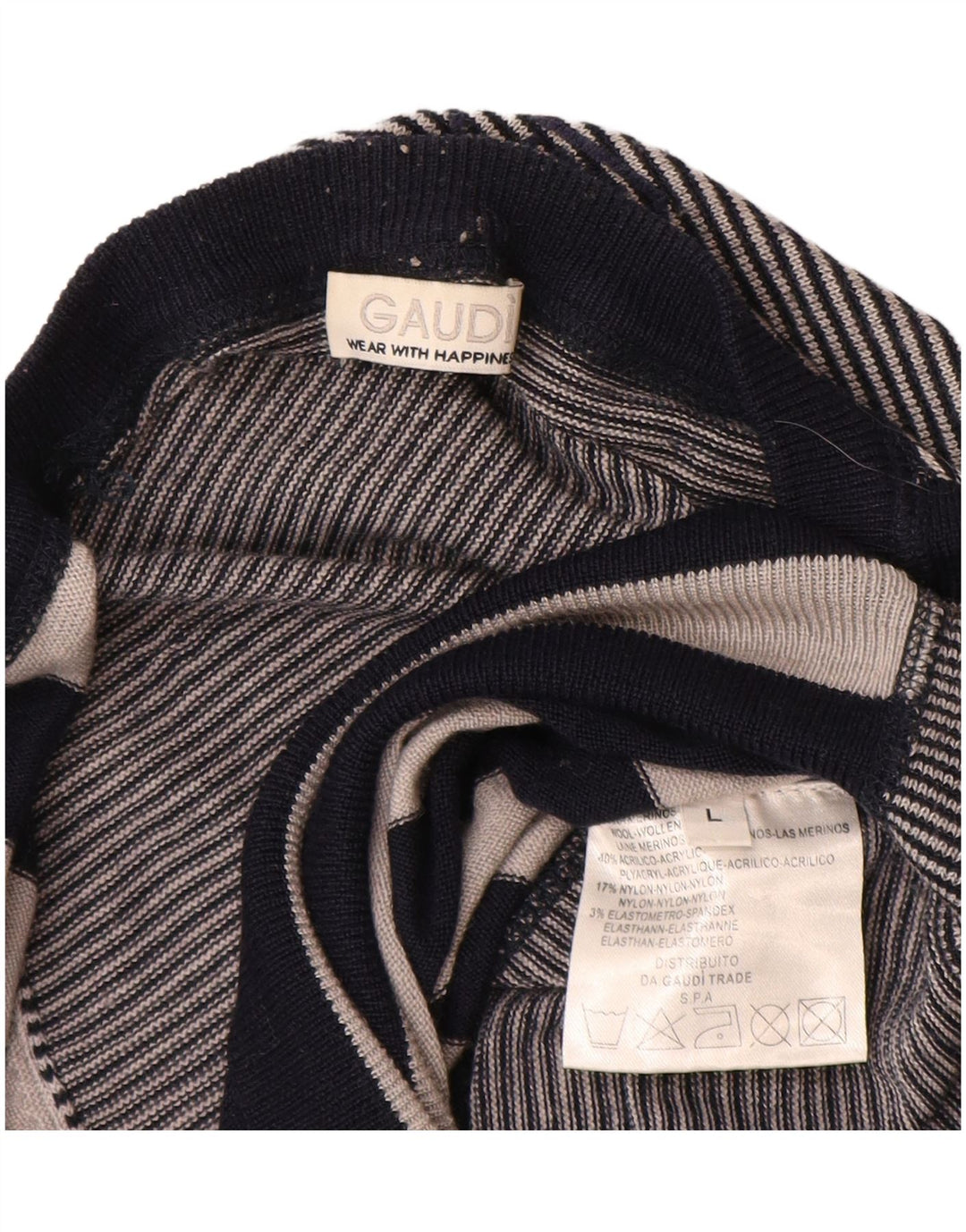 Maglione da uomo con scollo a V Gaudi, lana merino a righe nere grandi