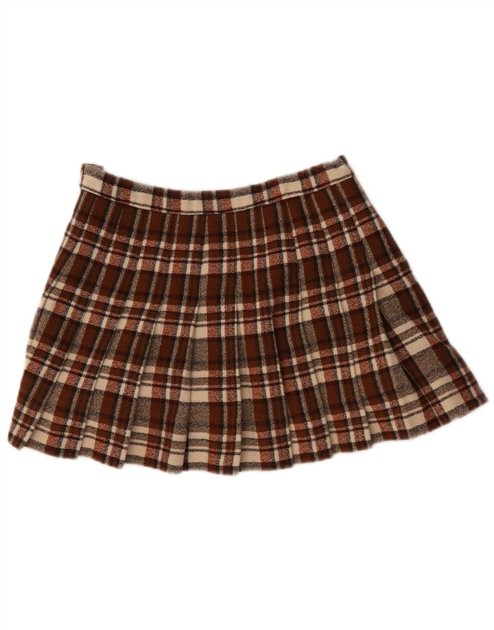 Minigonna a pieghe vintage da donna W28 scozzese marrone medio
