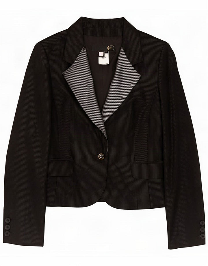 Just Cavalli Giacca blazer da donna a 1 bottone IT 46 Large Lana gessata nera