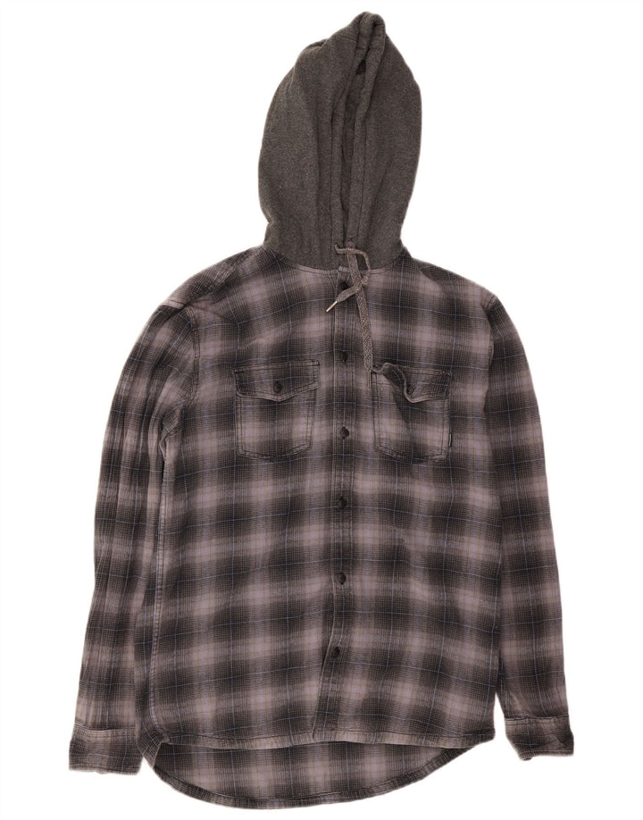 Camicia di flanella con cappuccio da uomo Quiksilver piccola in cotone a quadri grigi