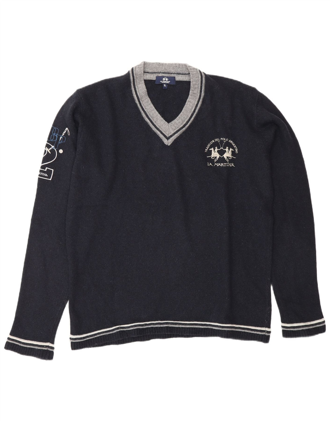 Maglione da uomo con scollo a V grafico La Martina XL Blu Navy