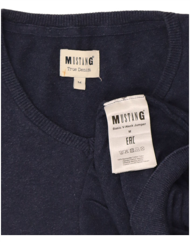 Maglione da uomo con scollo a V Mustang in cotone medio blu navy