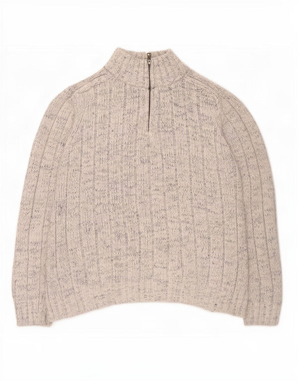 Marks & Spencer Mens Zip Neck Jumper Sweater Large Grey Flecked Acrylic