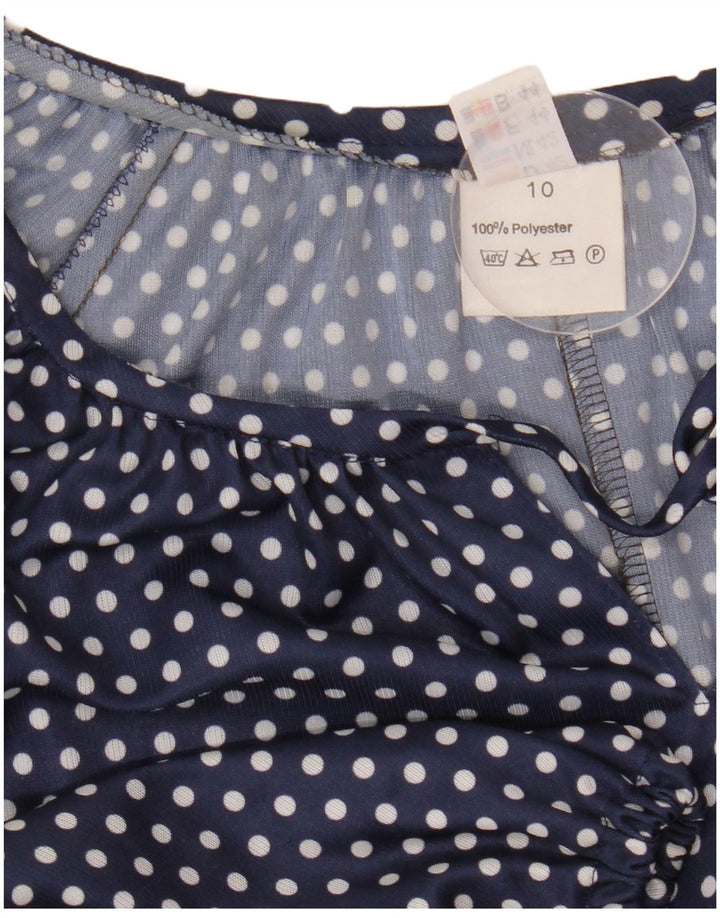 Abito da donna vintage a trapezio trasparente UK 10 piccolo poliestere blu navy