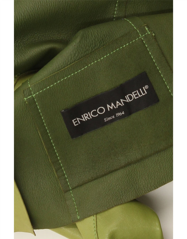 Giacca blazer in pelle da donna a 4 bottoni Enrico Mandelli UK 14 Verde medio