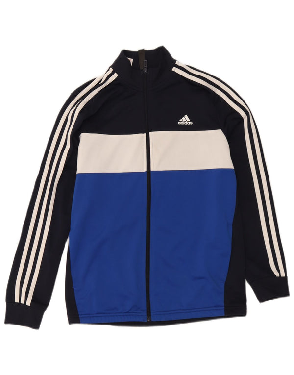 Adidas Boys Tracksuit Top Jacket 13-14 Years Blue Colourblock Polyester