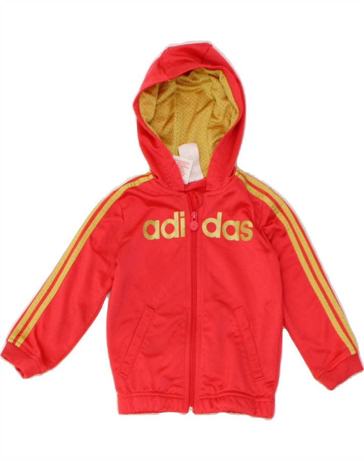 ADIDAS Girls Graphic Zip Hoodie Sweater 2-3 Years Red Polyester Vintage Adidas and Second-Hand Adidas from Messina Hembry 