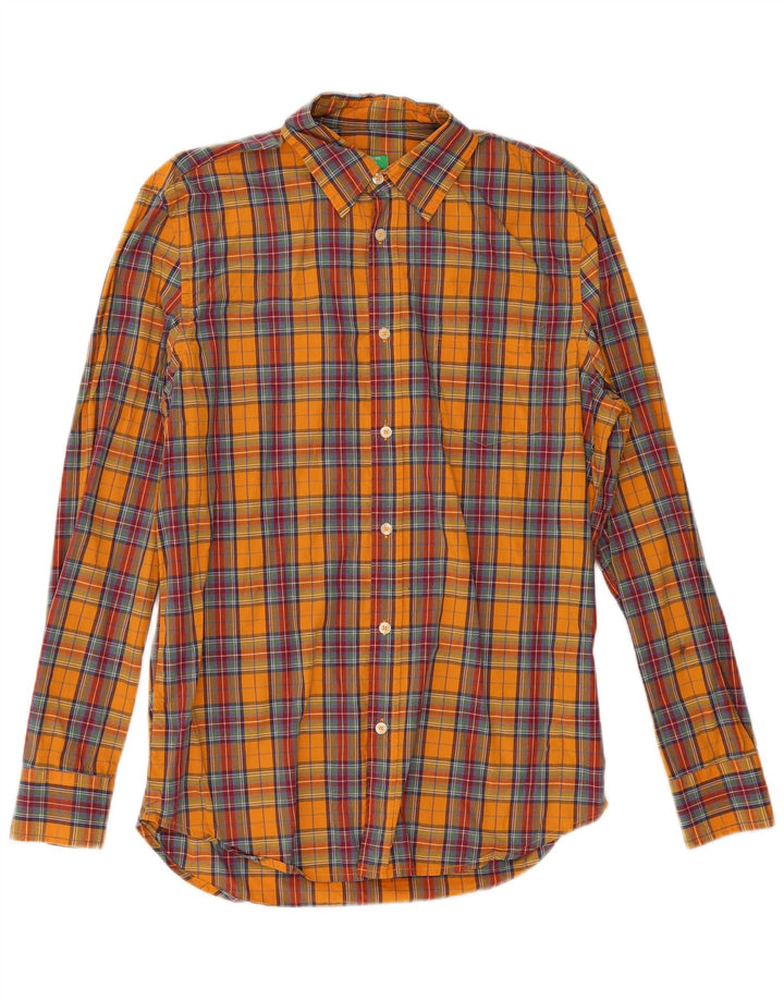 Camicia Benetton Uomo Cotone Check Arancione Medio