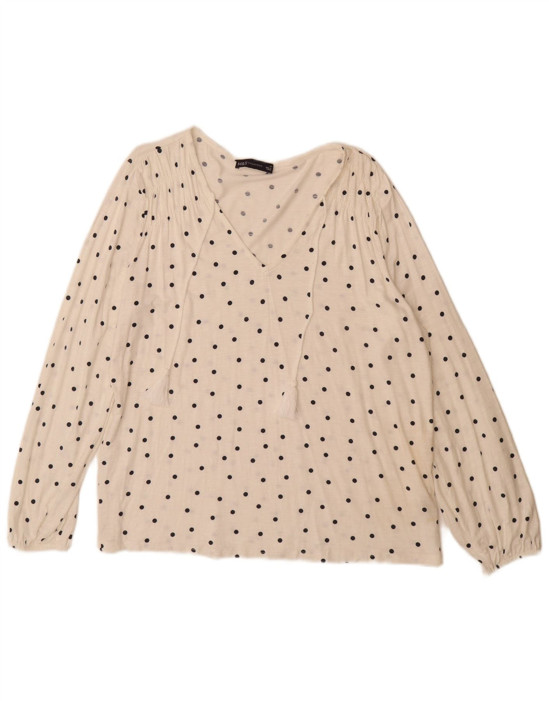 Marks & Spencer Top da donna a maniche lunghe UK 14 Large Off White Spotted