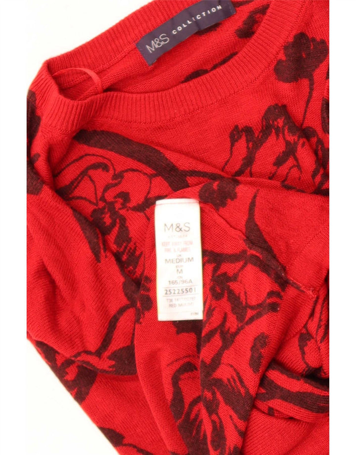 Maglione maglione girocollo da donna Marks & Spencer UK 14 rosso medio floreale