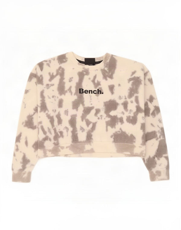 Felpa con grafica corta da donna Bench UK 14 grande cotone grigio tie dye